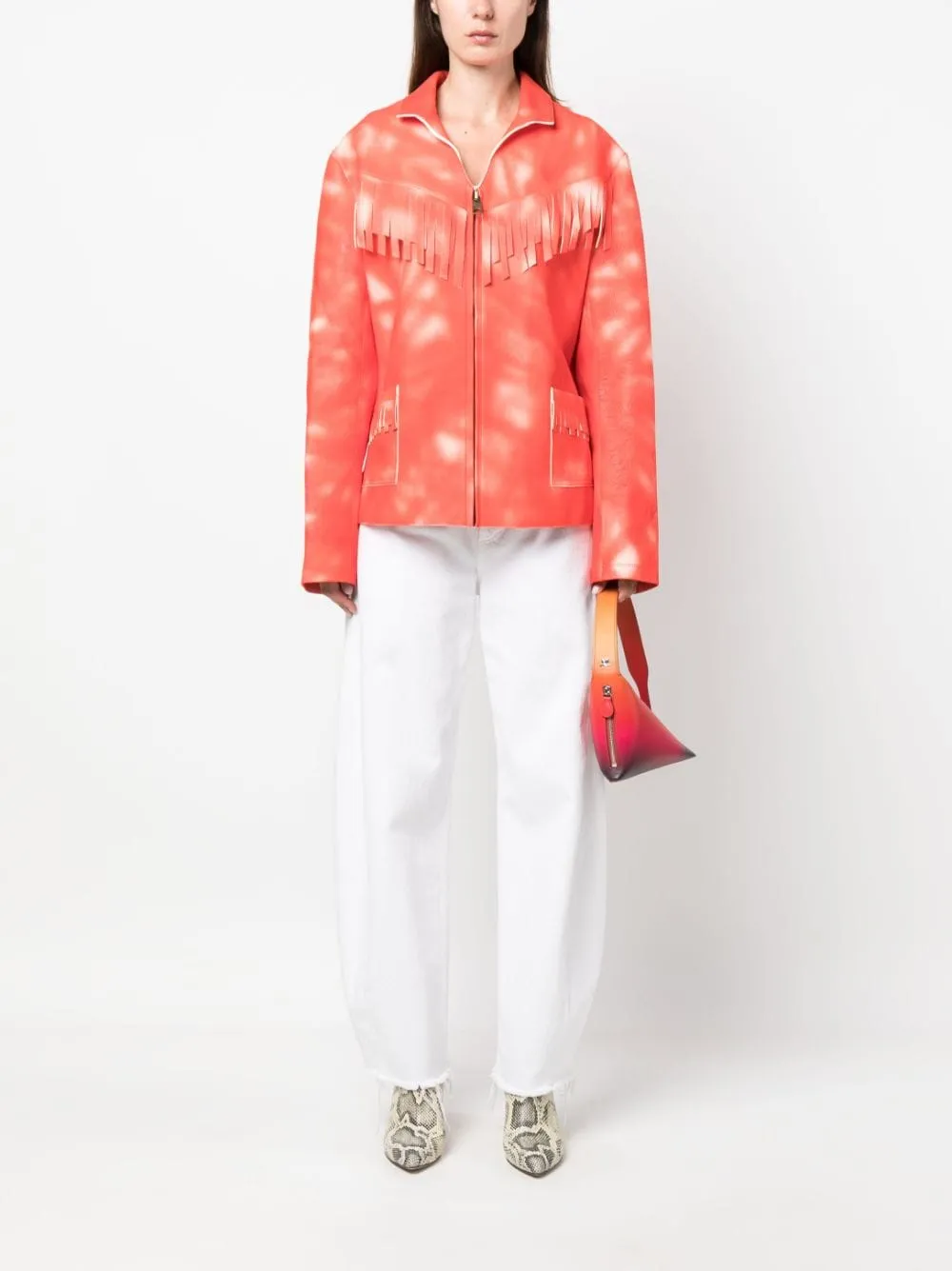 Tie Dye-Print Leather Jacket