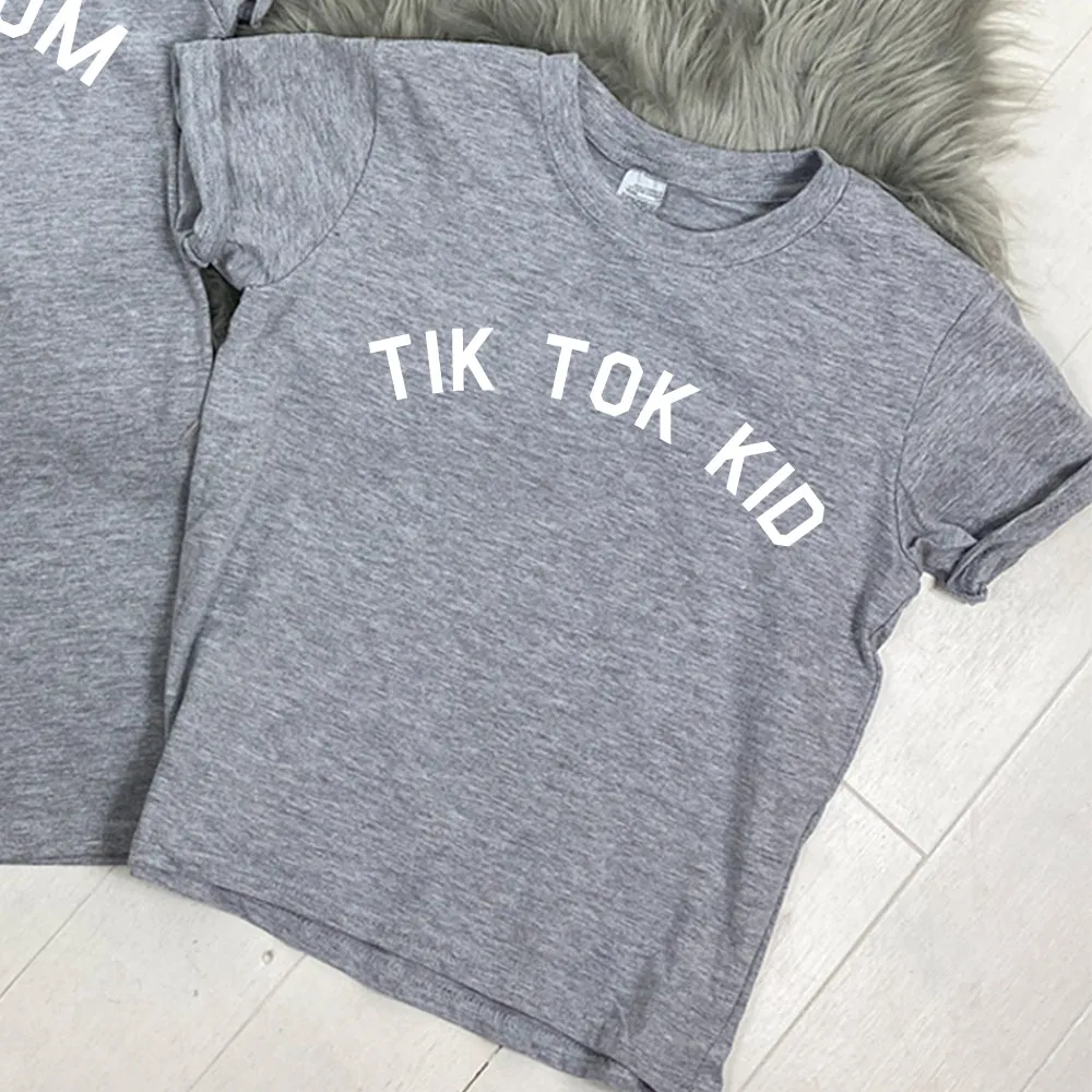 Tik Tok Mum & Kid Matching Grey T-Shirts (MRK X)