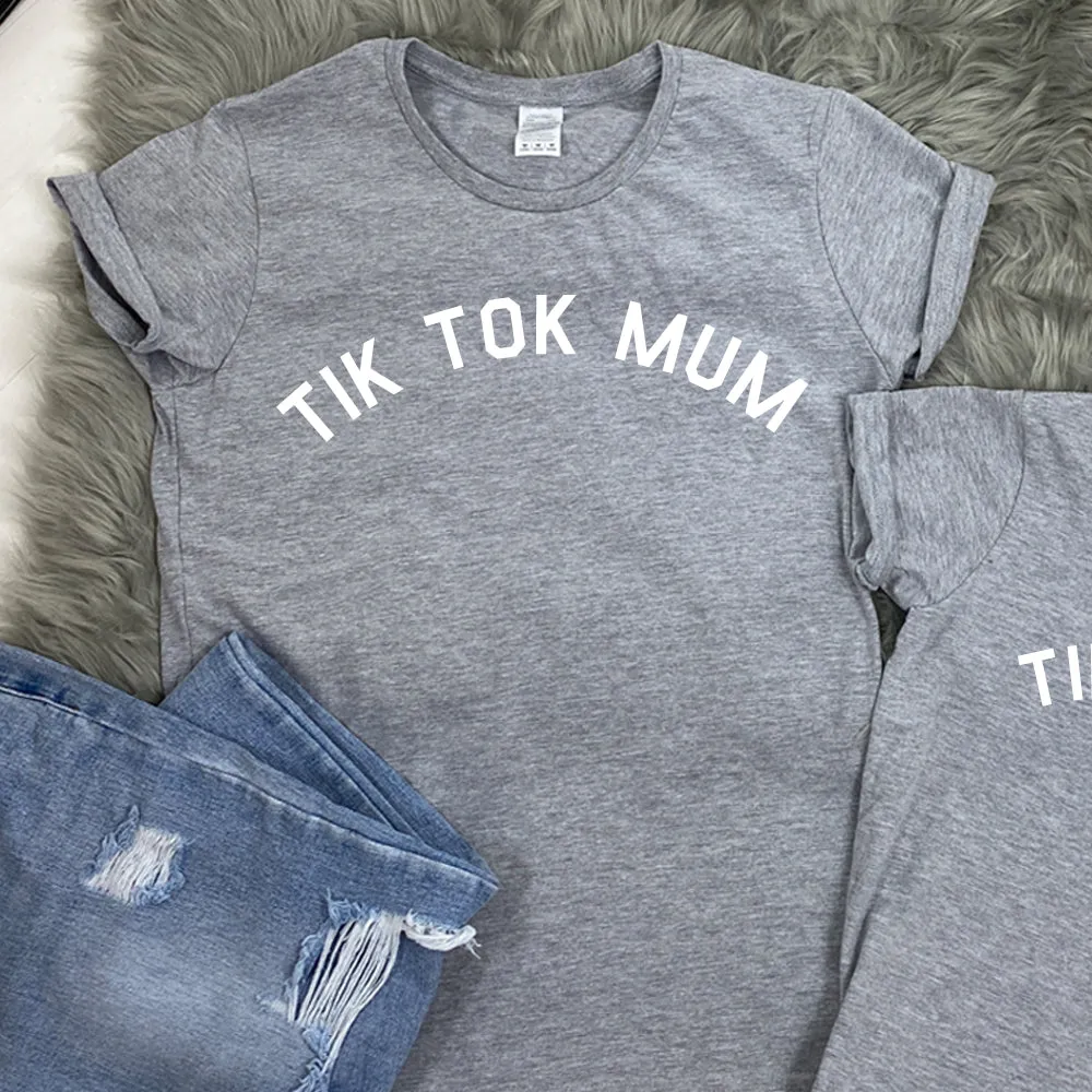 Tik Tok Mum & Kid Matching Grey T-Shirts (MRK X)