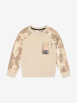 Timberland Jungen Sweatshirt mit gemustertem Ärmel in Beige