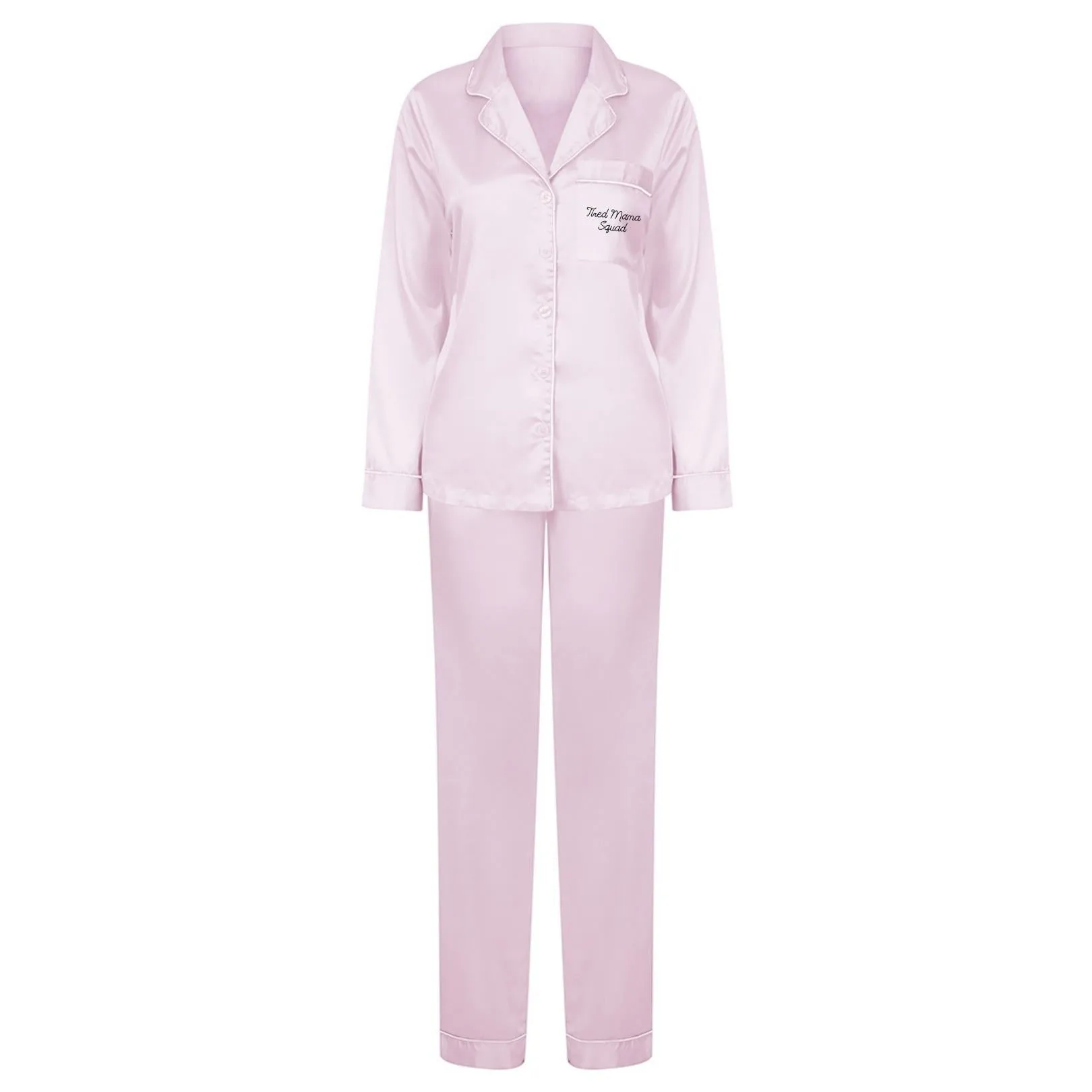 Tired Mama Squad Satin Long Pyjamas maternity dresses promo