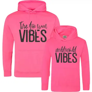 Tired Mum & Wild Child Matching Neon Pink Hoodies nursing tops best deals
