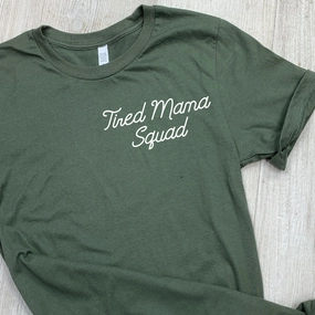Tired Mama Squad Mini Logo Tee (MRK X) mum blouses clearance