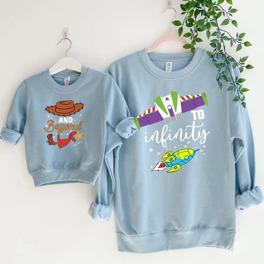 To Infinity & Beyond Matching Baby Blue Sweatshirts postpartum clothes sale