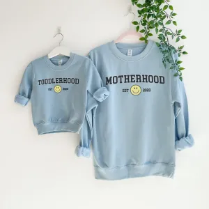Toddlerhood & Motherhood Matching Mum & Kid Personalised Sky Blue Sweatshirts postpartum clothes sale
