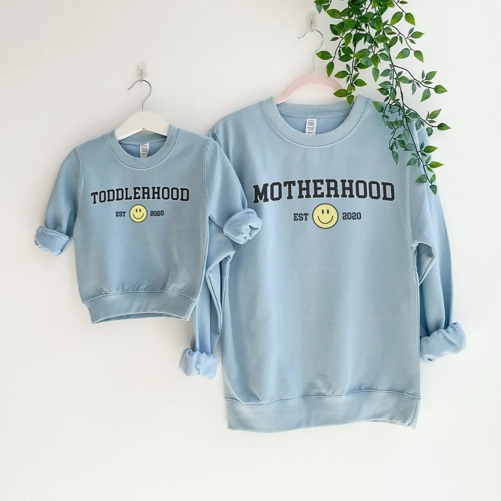 Toddlerhood & Motherhood Matching Mum & Kid Personalised Sky Blue Sweatshirts girls skirts clearance