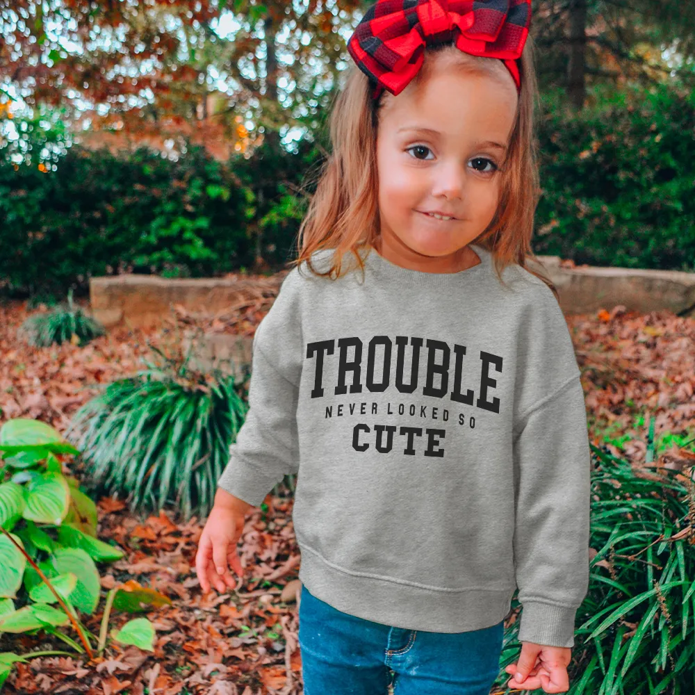 Trouble Never Looked So Cute Kids Sweatshirt girls skirts clearance