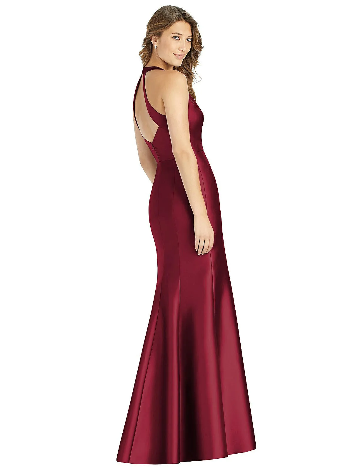 V-Neck Halter Satin Trumpet Gown