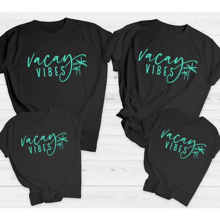 Vacay Vibes Matching Summer T-Shirts Black/Teal discount mum dresses