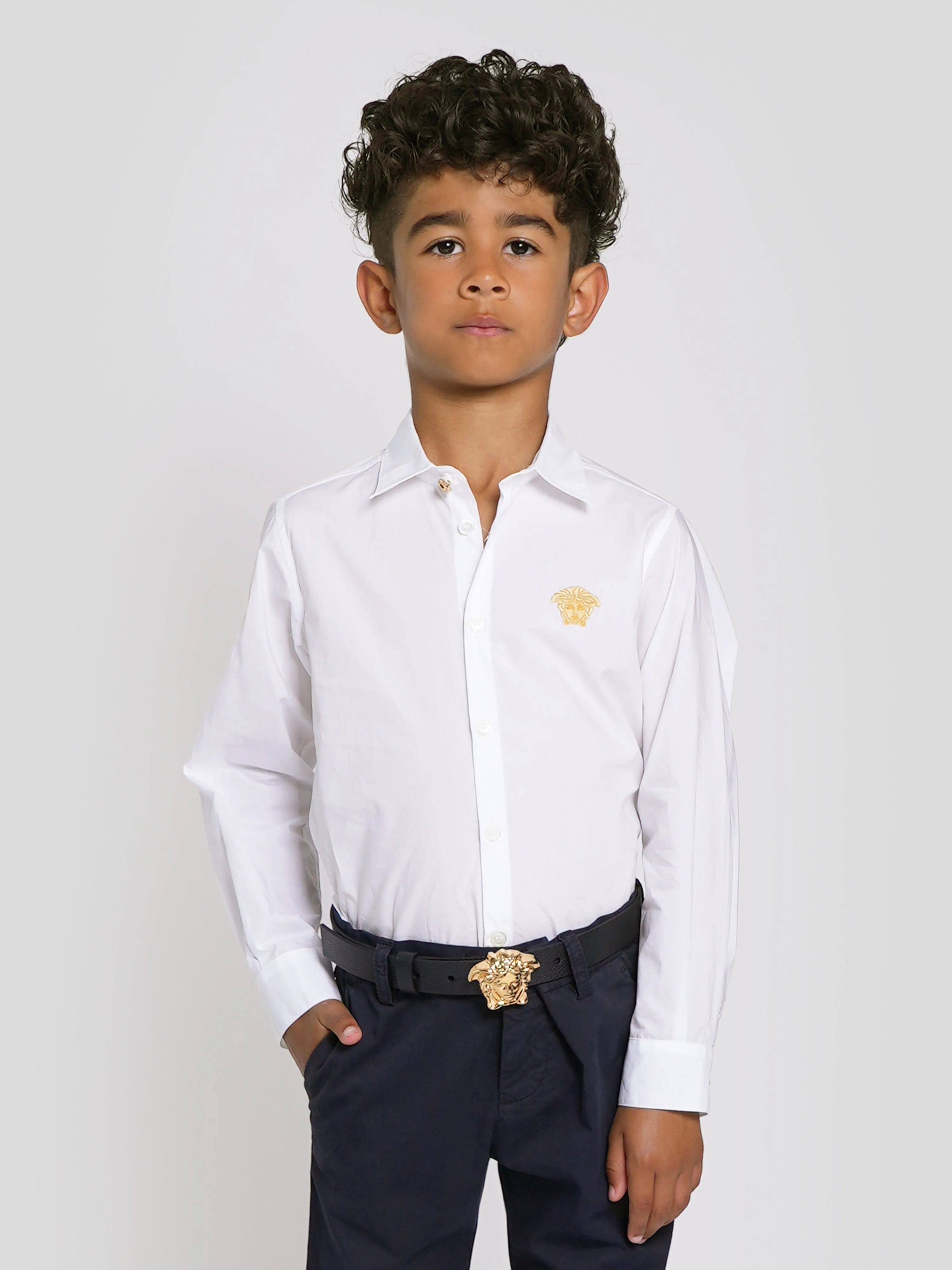 Versace Boys Medusa Logo Shirt in Weiß