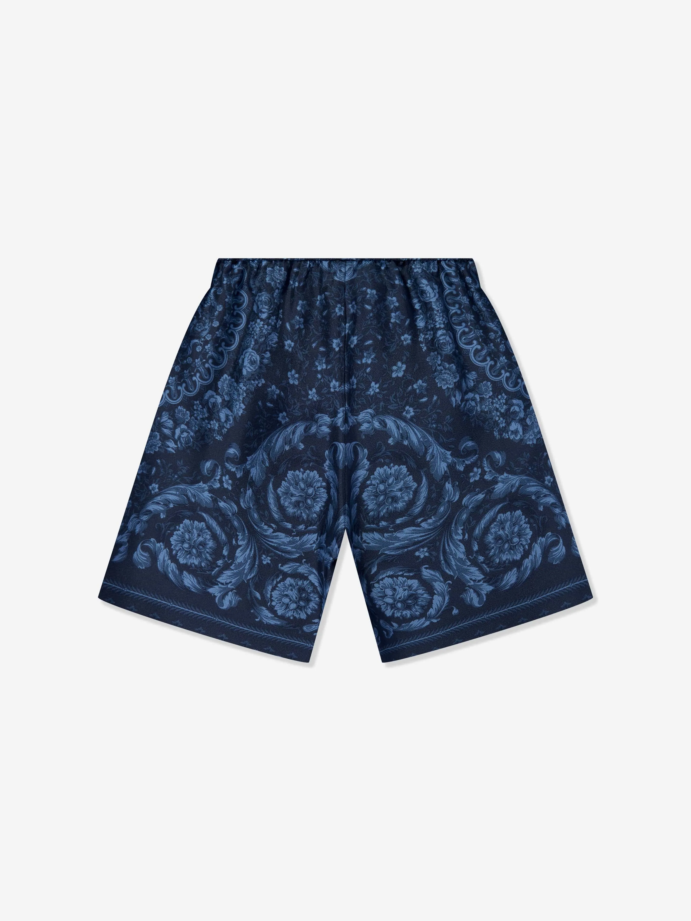 Versace Boys Seiden Barocco Shorts in Marineblau