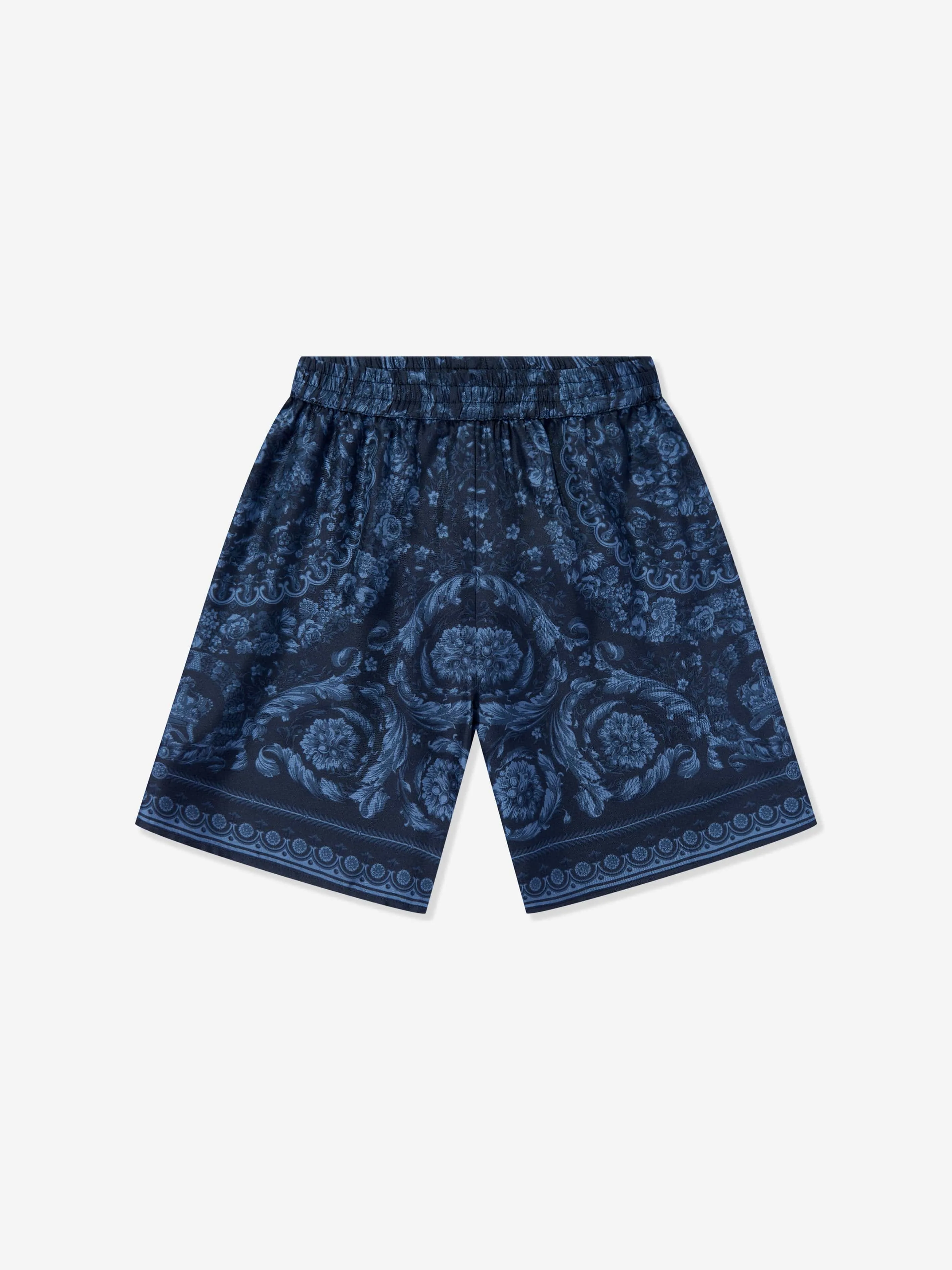 Versace Boys Seiden Barocco Shorts in Marineblau