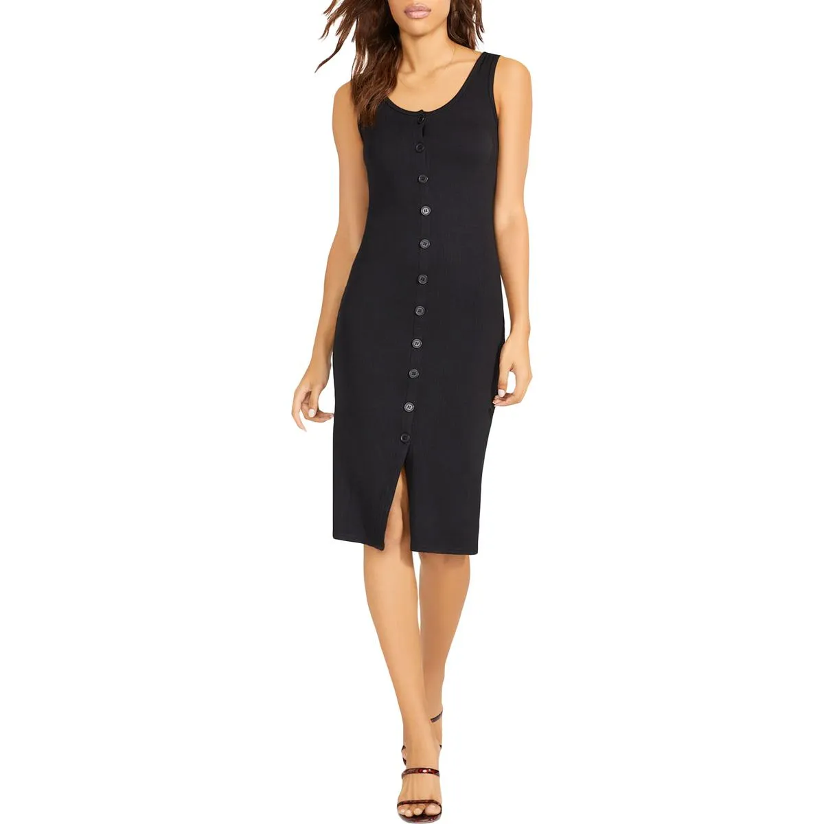 Vision of Love Womens Ribbed Knit Button Front Sheath Dress