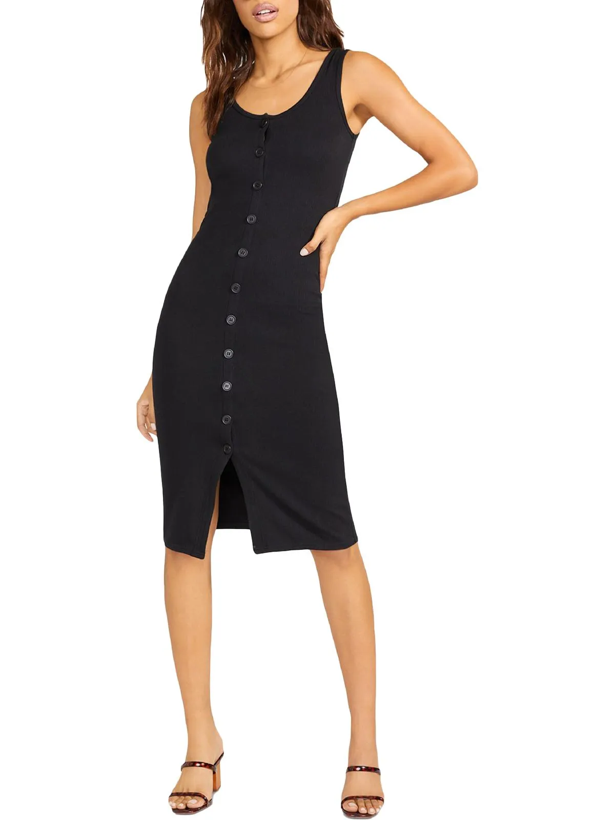 Vision of Love Womens Ribbed Knit Button Front Sheath Dress