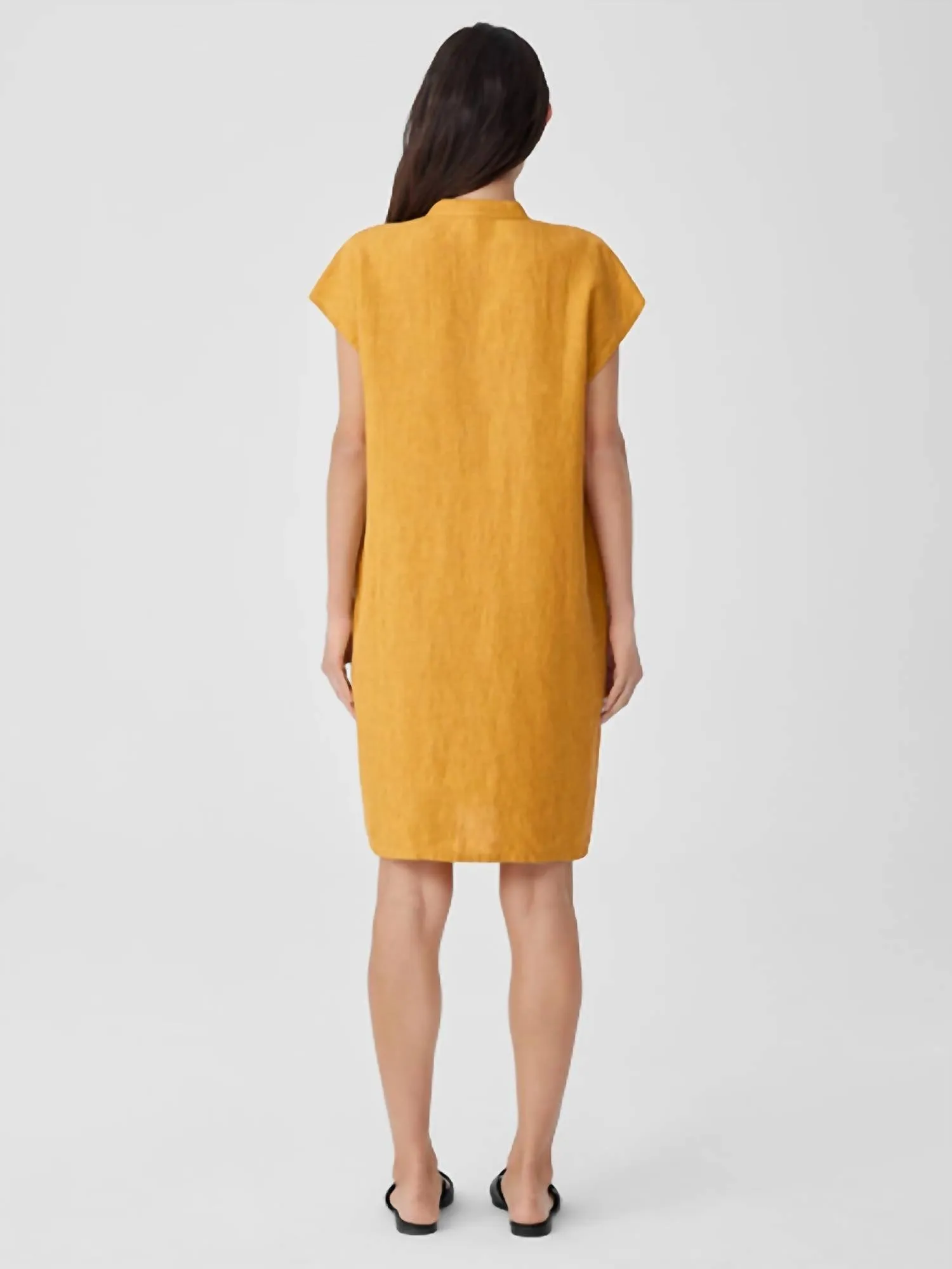 Washed Organic Linen Delave Shirtdress In Marigold