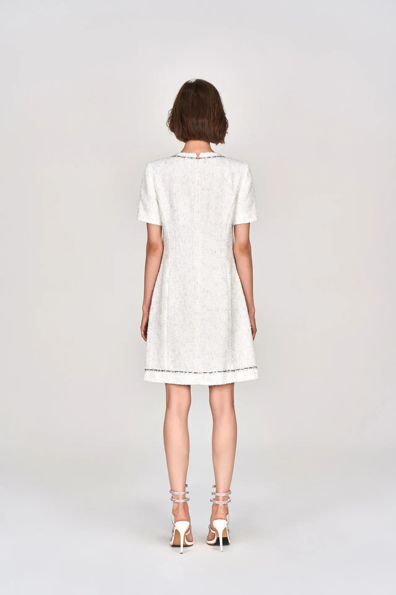 White Lurex Lightweight Tweed Dress