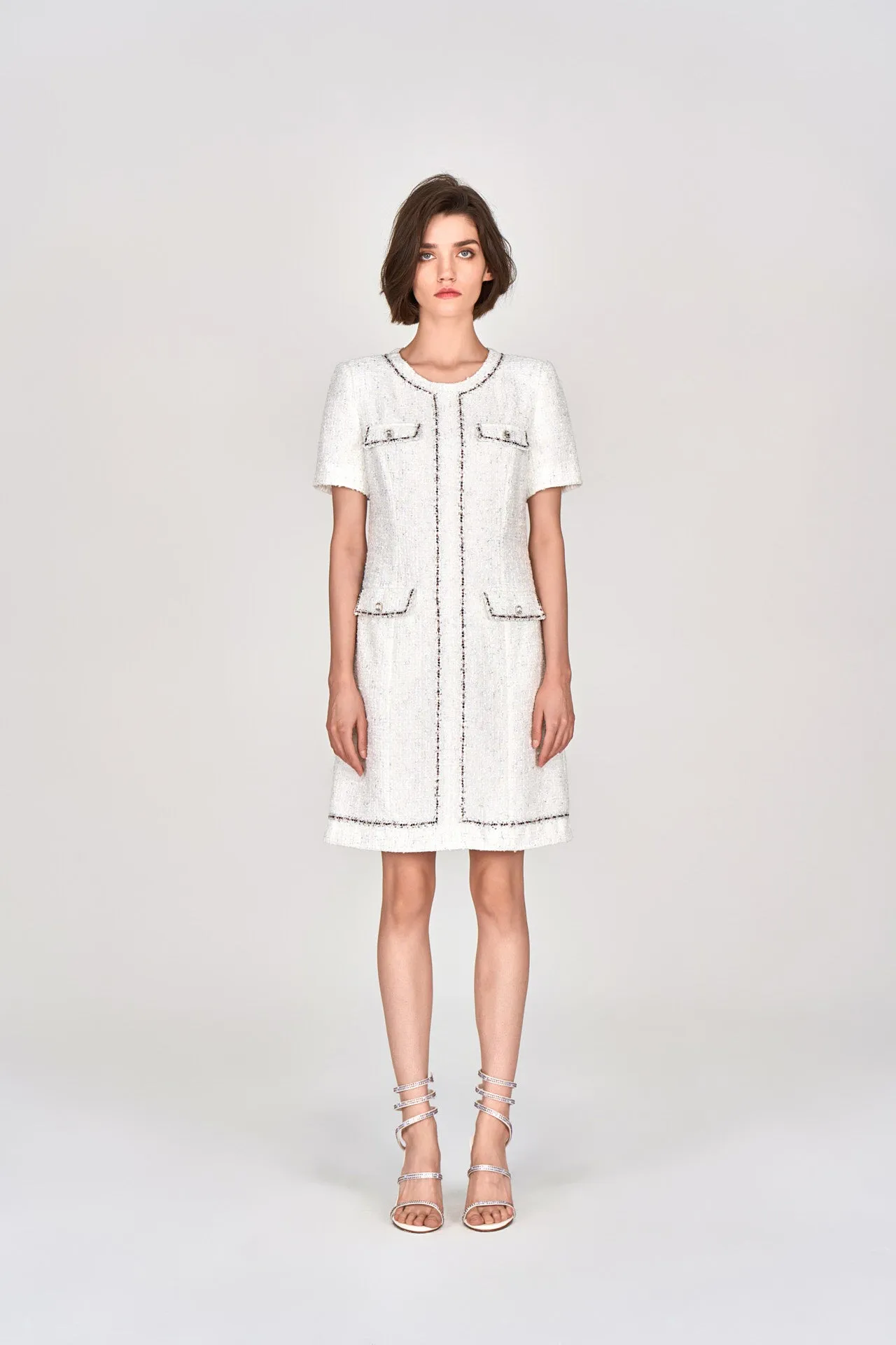 White Lurex Lightweight Tweed Dress