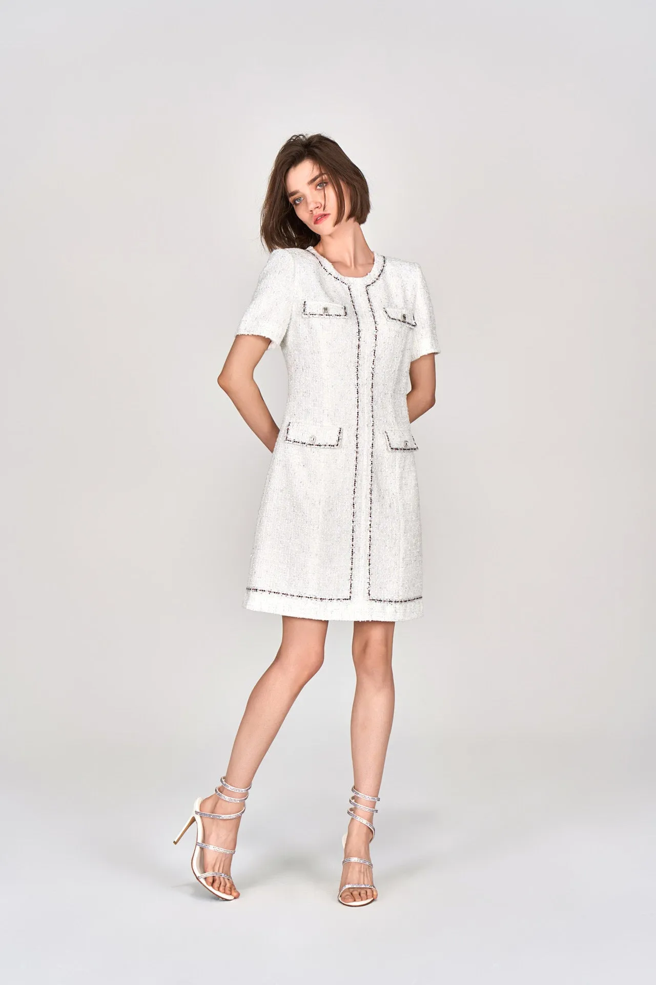 White Lurex Lightweight Tweed Dress