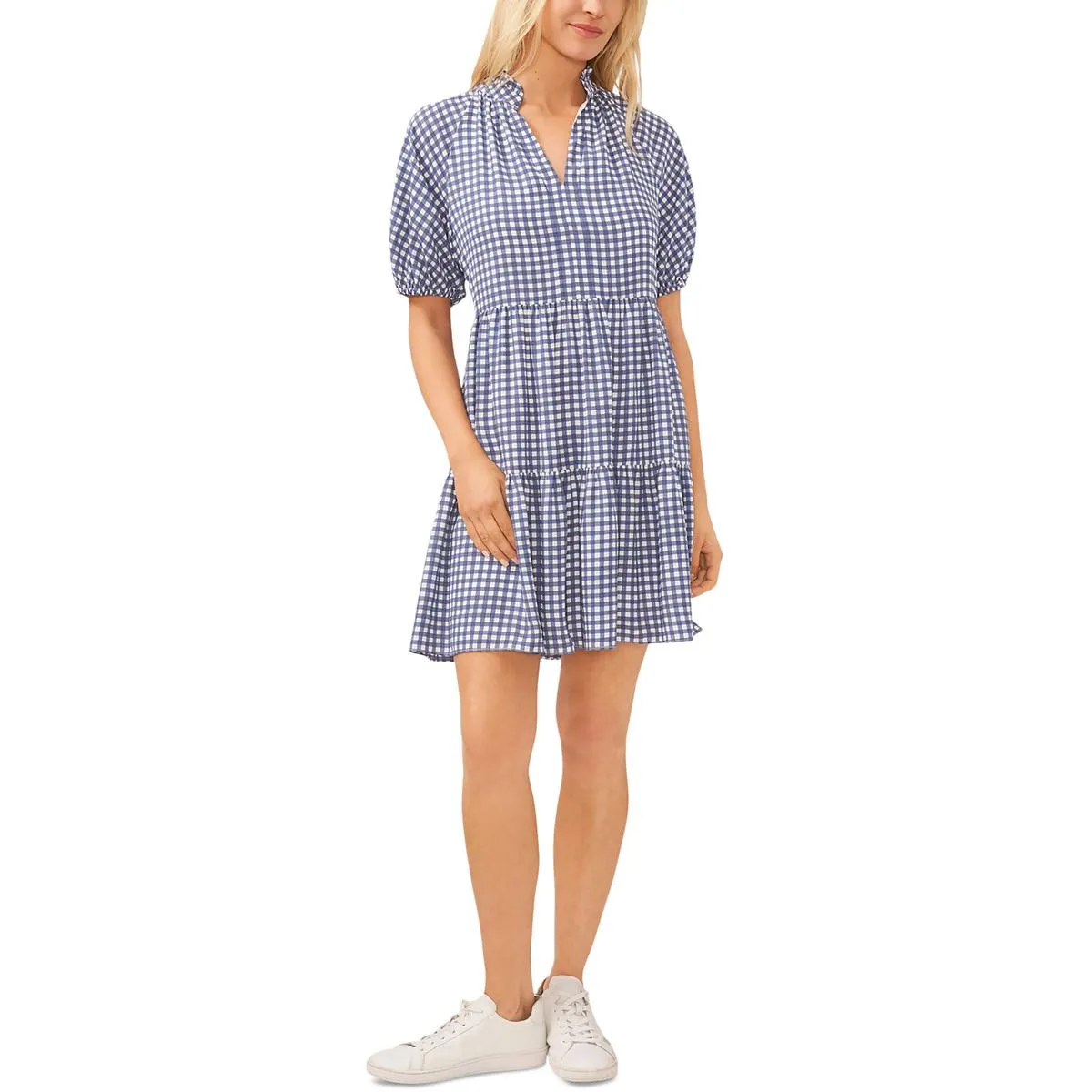Womens Above Knee Checkered Babydoll Dress