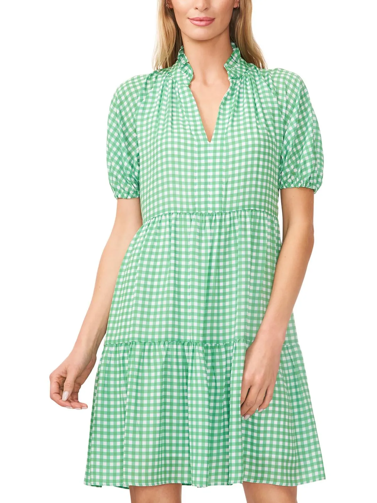 Womens Above Knee Checkered Babydoll Dress