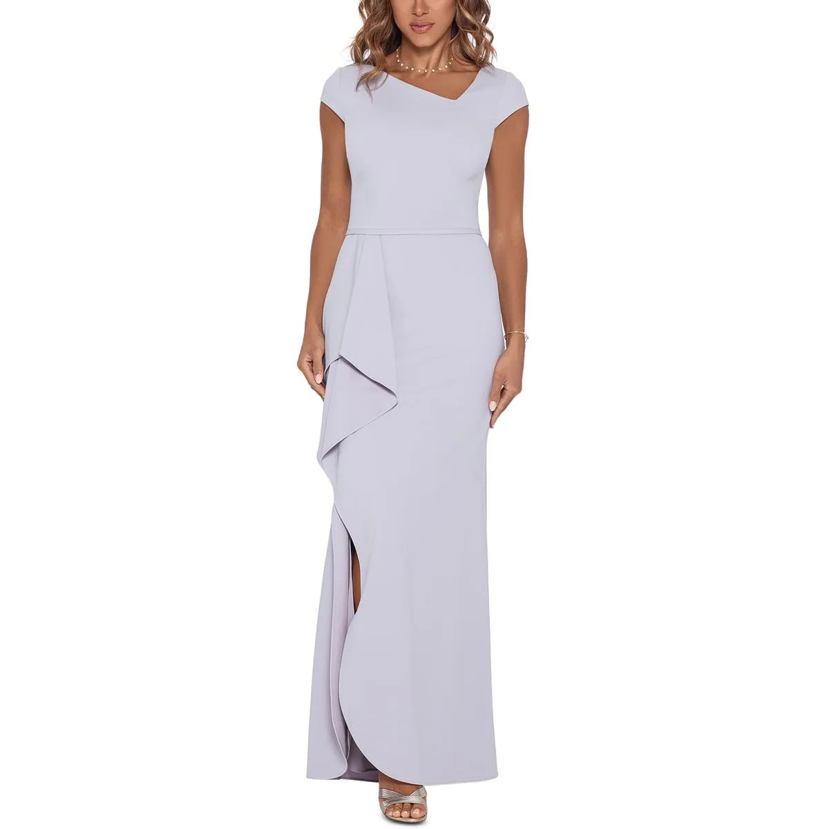 Womens Asymmetric Ruffled Evening Dress