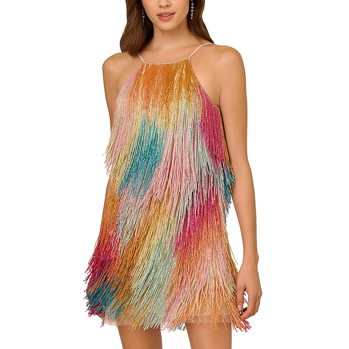Womens Beaded Fringe Cocktail And Party Dress