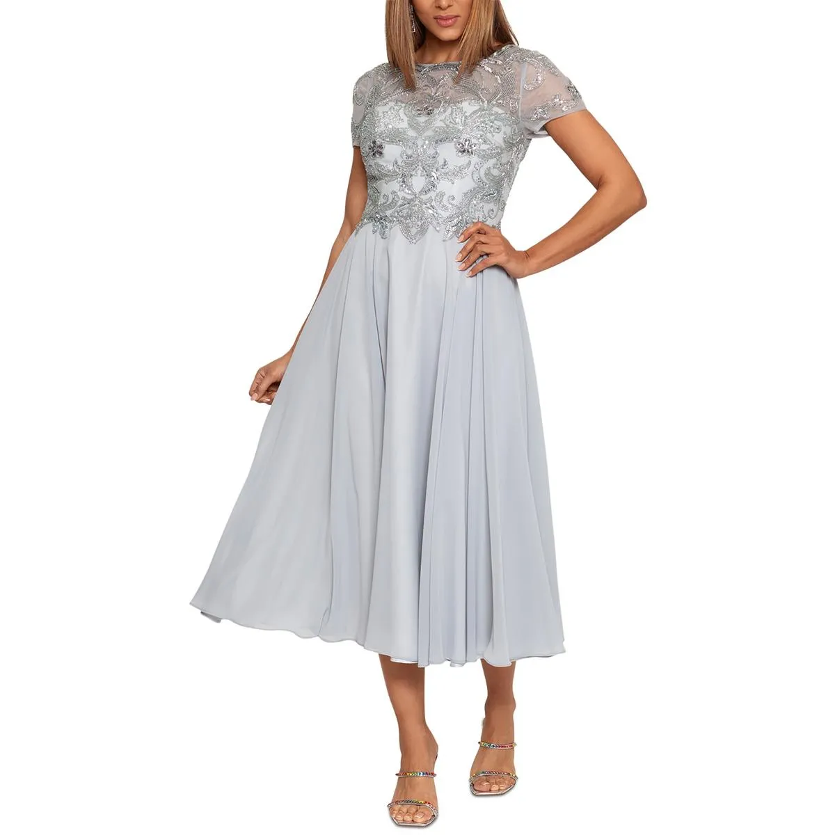 Womens Beaded Midi Cocktail And Party Dress