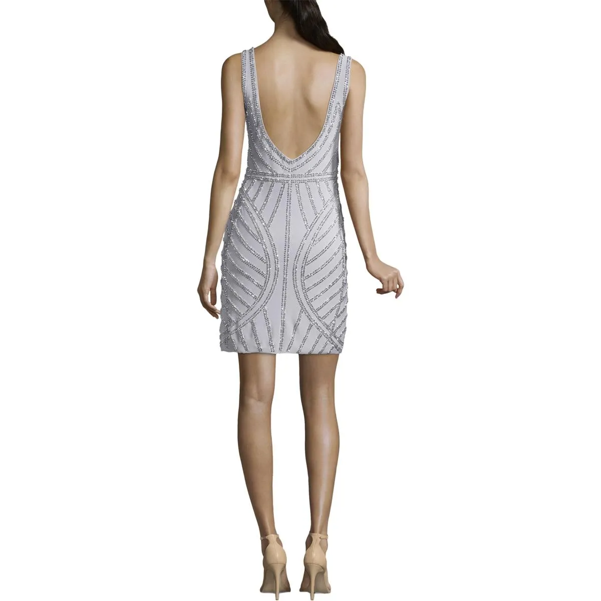 Womens Beaded V Neck Cocktail Dress