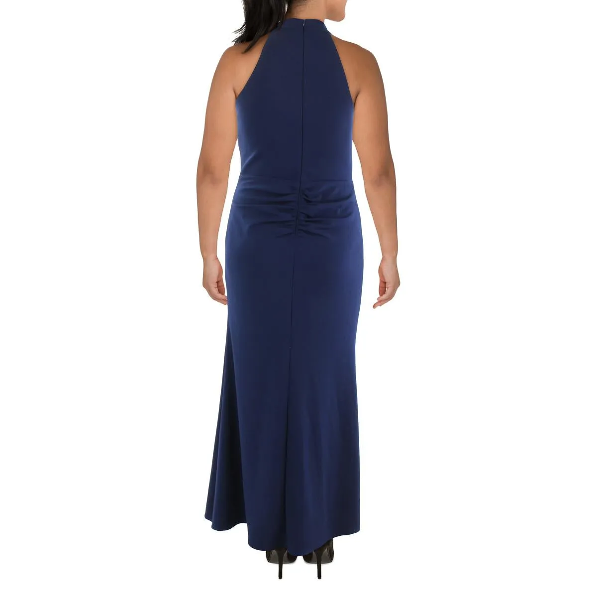 Womens Cascade Ruffle Halter Evening Dress