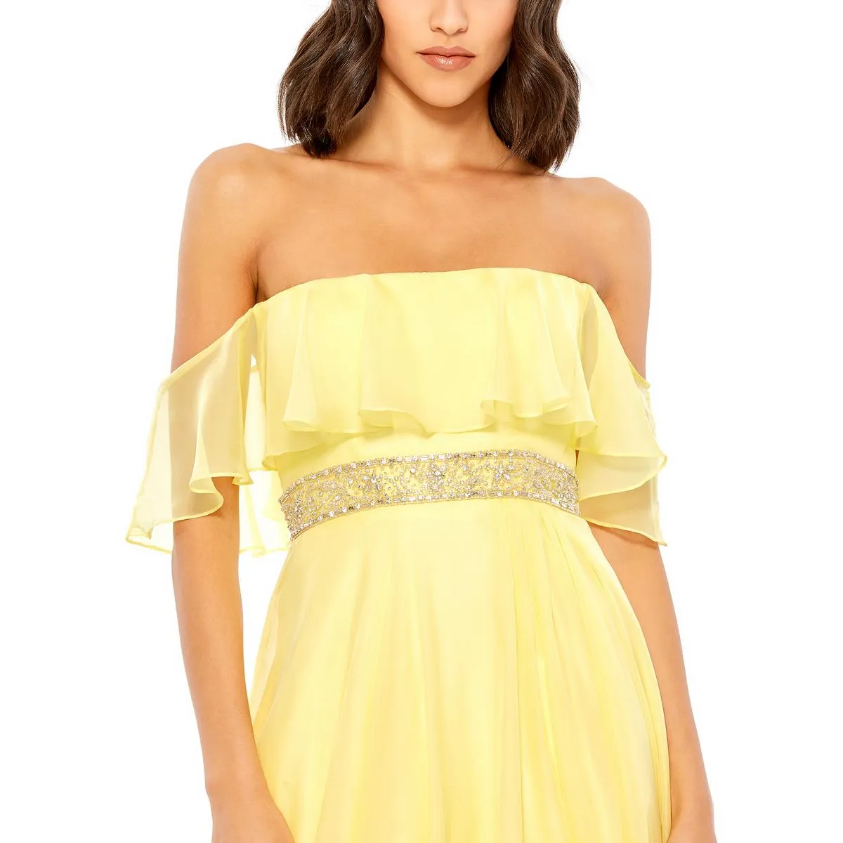 Womens Chiffon Off-The-Shoulder Evening Dress