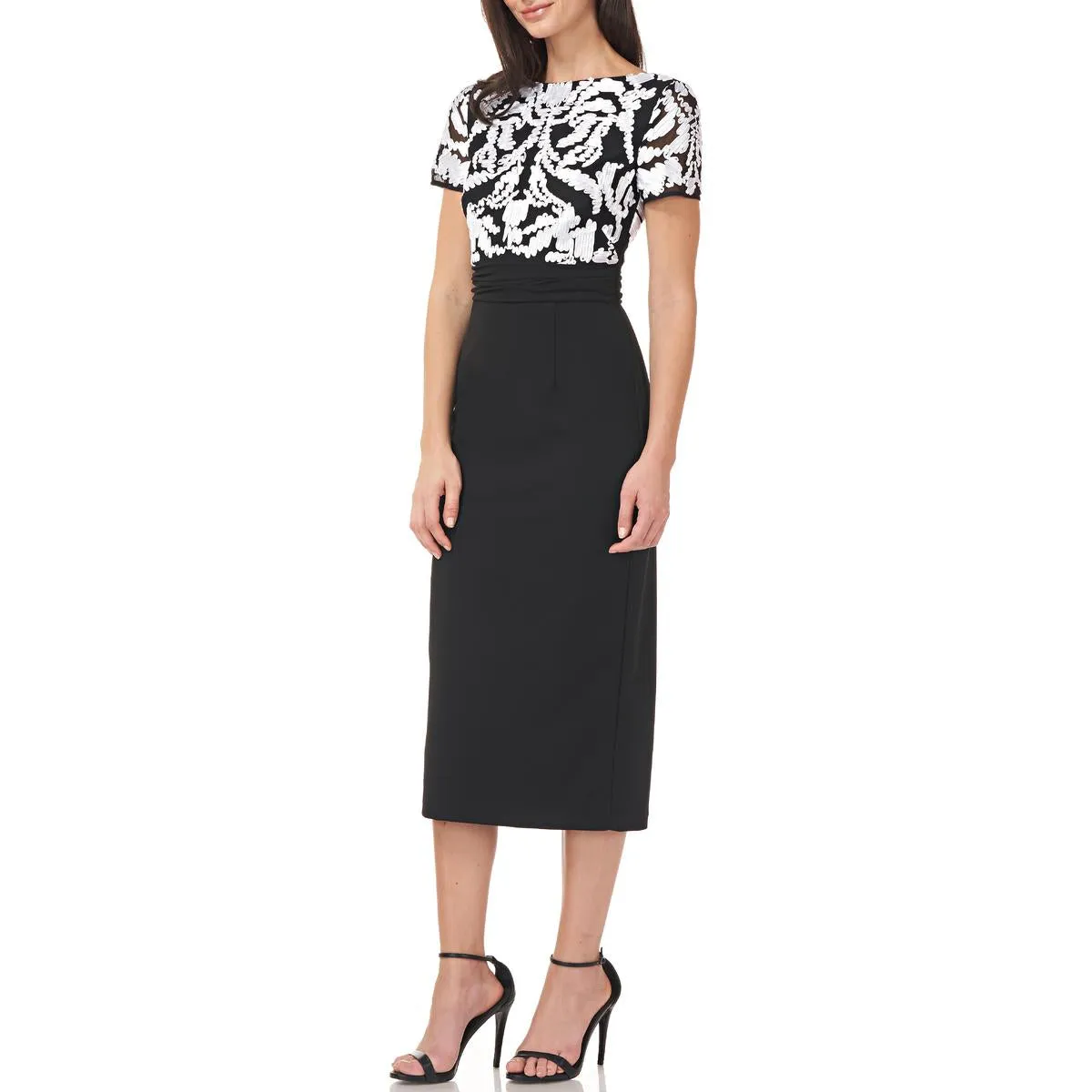 Womens Crepe Midi Cocktail and Party Dress