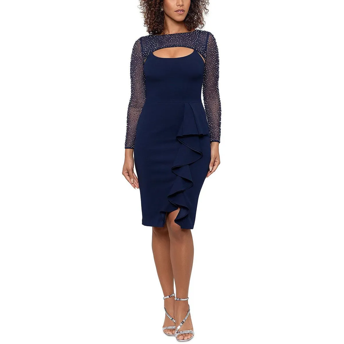 Womens Embellished Knee-Length Cocktail and Party Dress