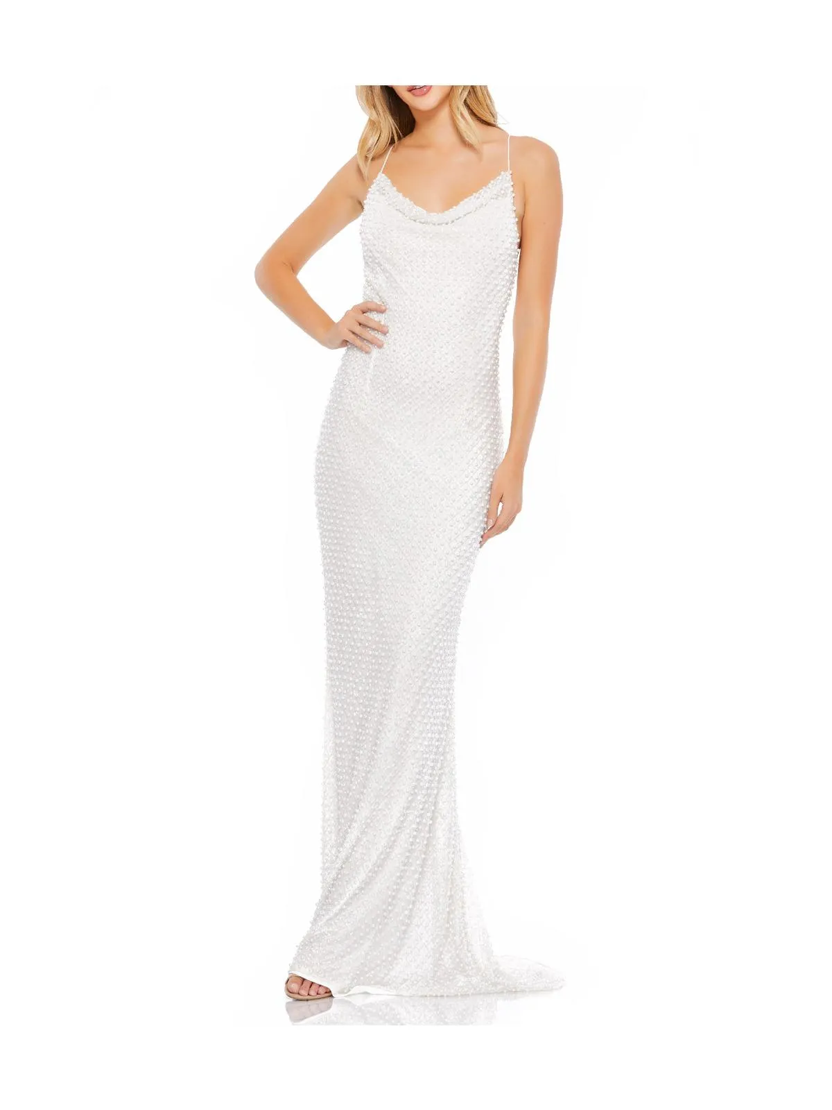 Womens Embellished Lace-Up Evening Dress