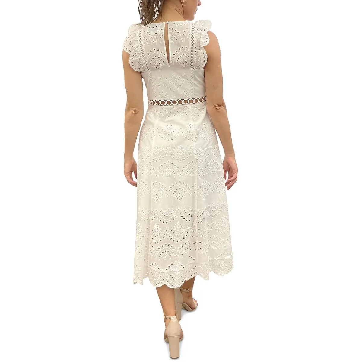 Womens Eyelet Cotton Midi Dress