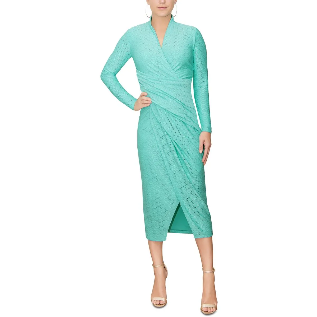 Womens Eyelet Midi Wrap Dress