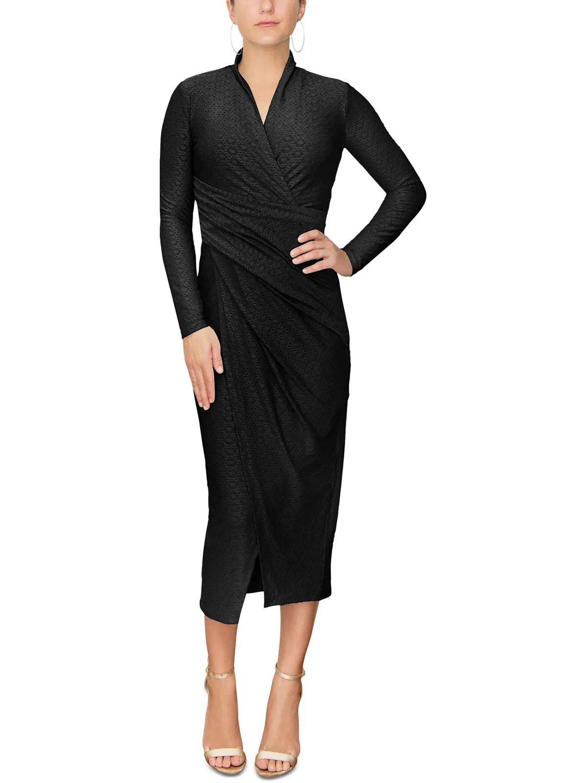 Womens Eyelet Midi Wrap Dress