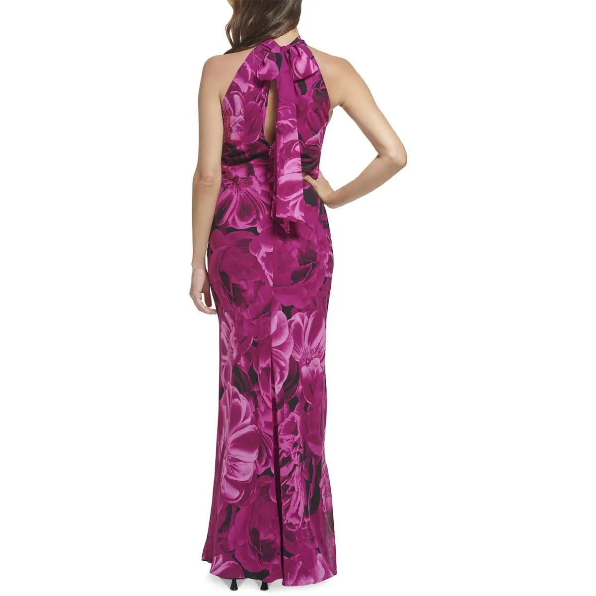 Womens Floral Back Neck Tie Halter Dress