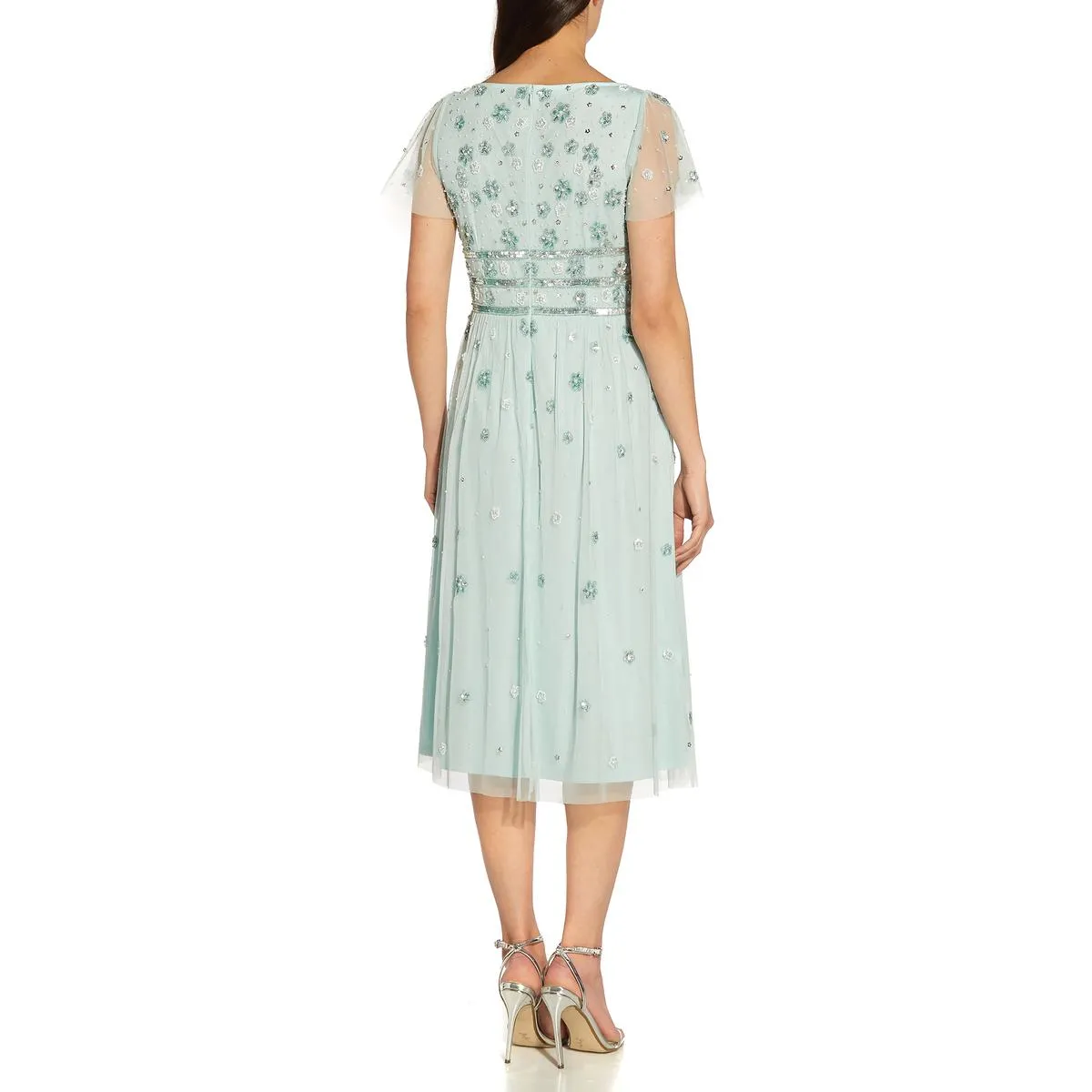 Womens Floral Embellished Cocktail and Party Dress