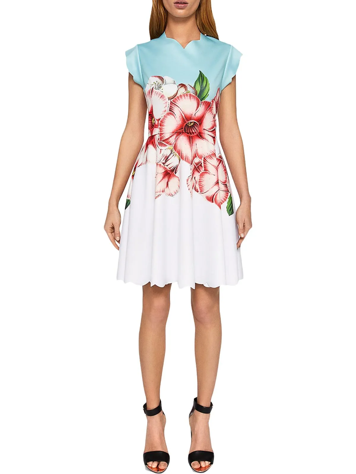 Womens Floral Knee Shift Dress