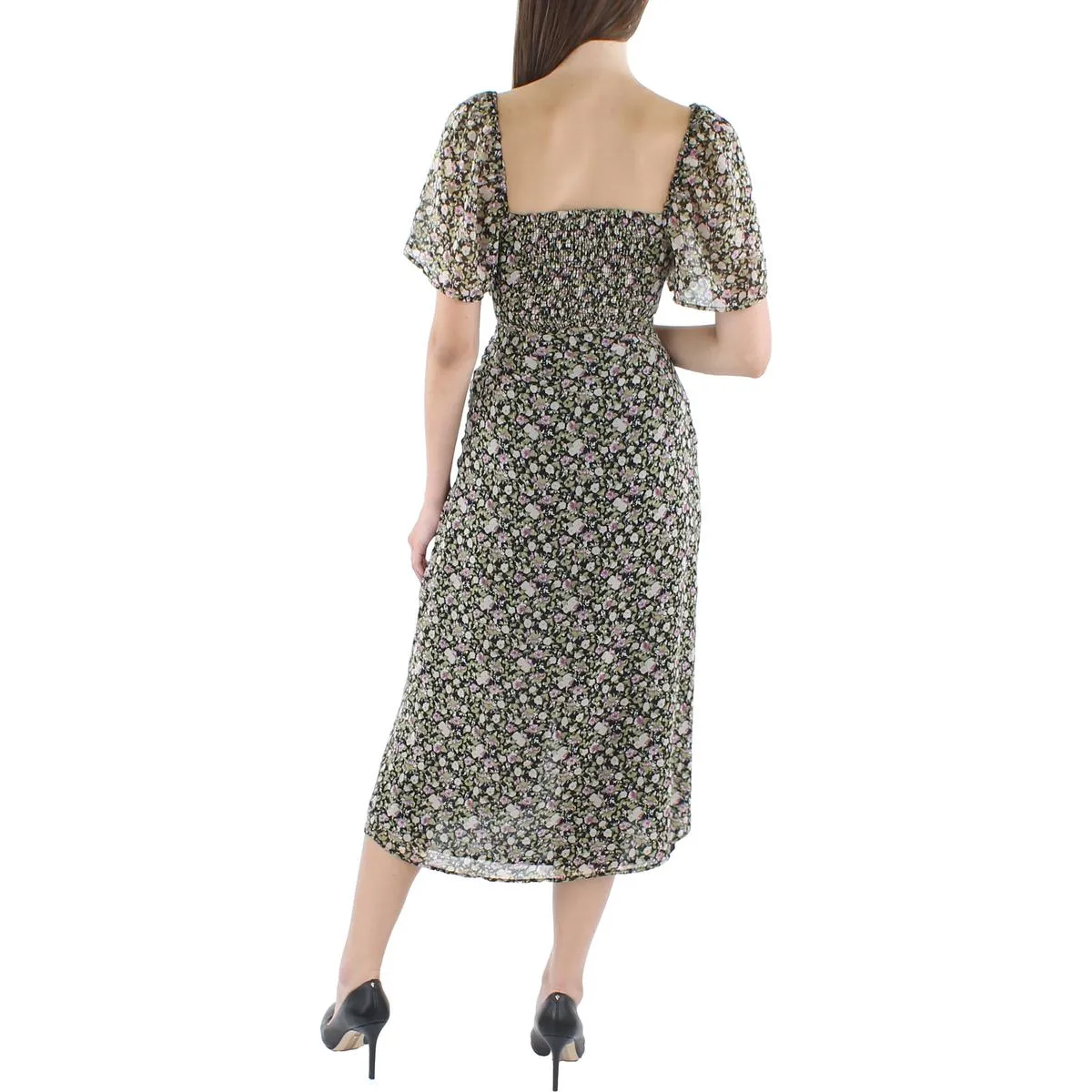 Womens Floral Print Calf Midi Dress