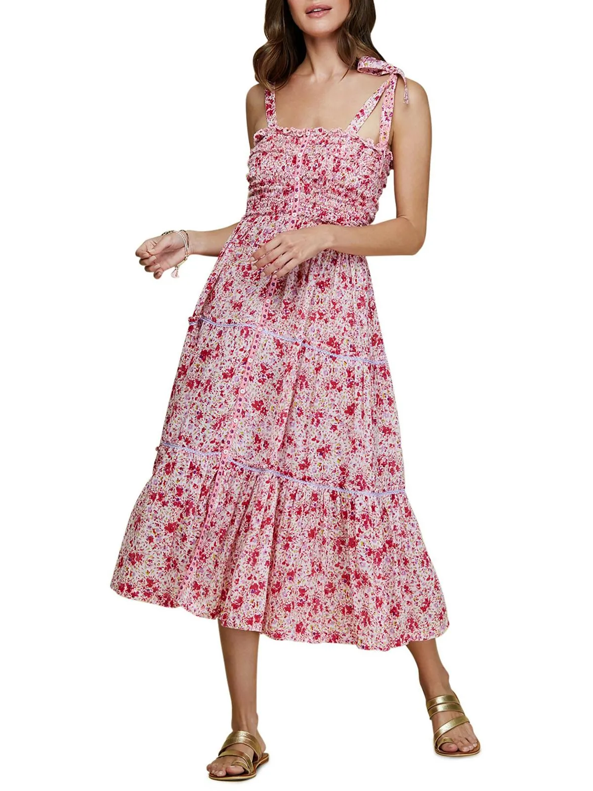 Womens Floral Print Hi-Low Midi Dress