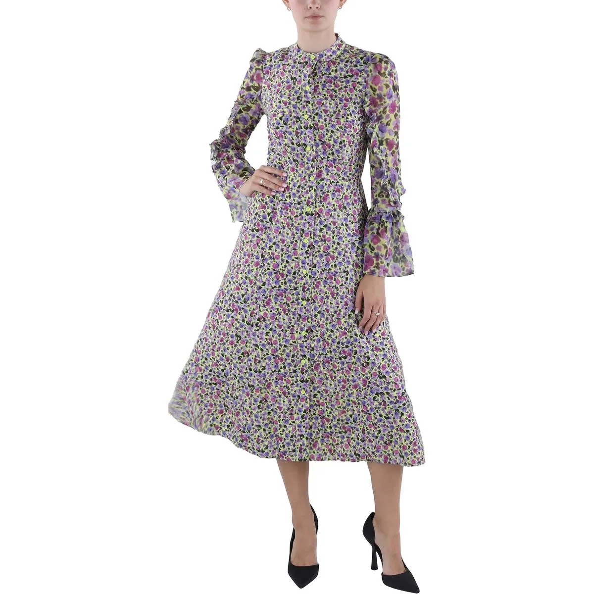 Womens Floral Print Mid Calf Midi Dress