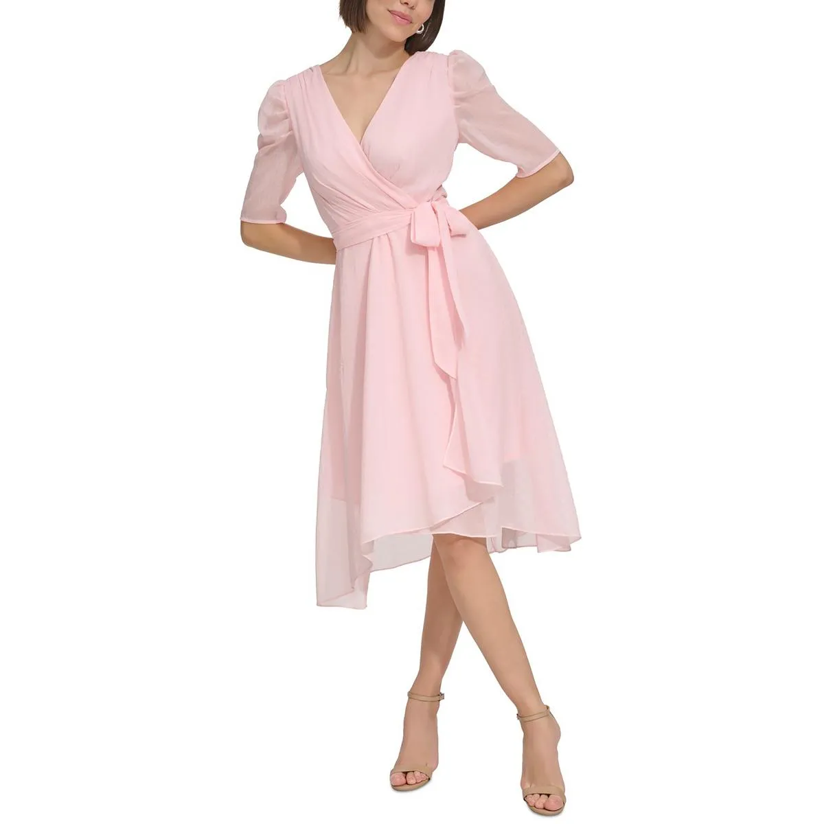 Womens Glitter Puff Sleeve Midi Dress