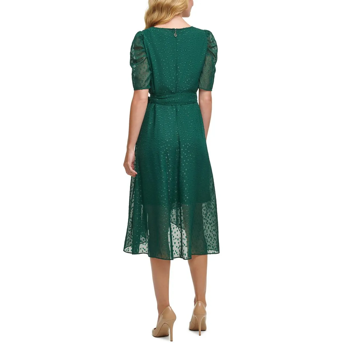 Womens Glitter Puff Sleeve Midi Dress
