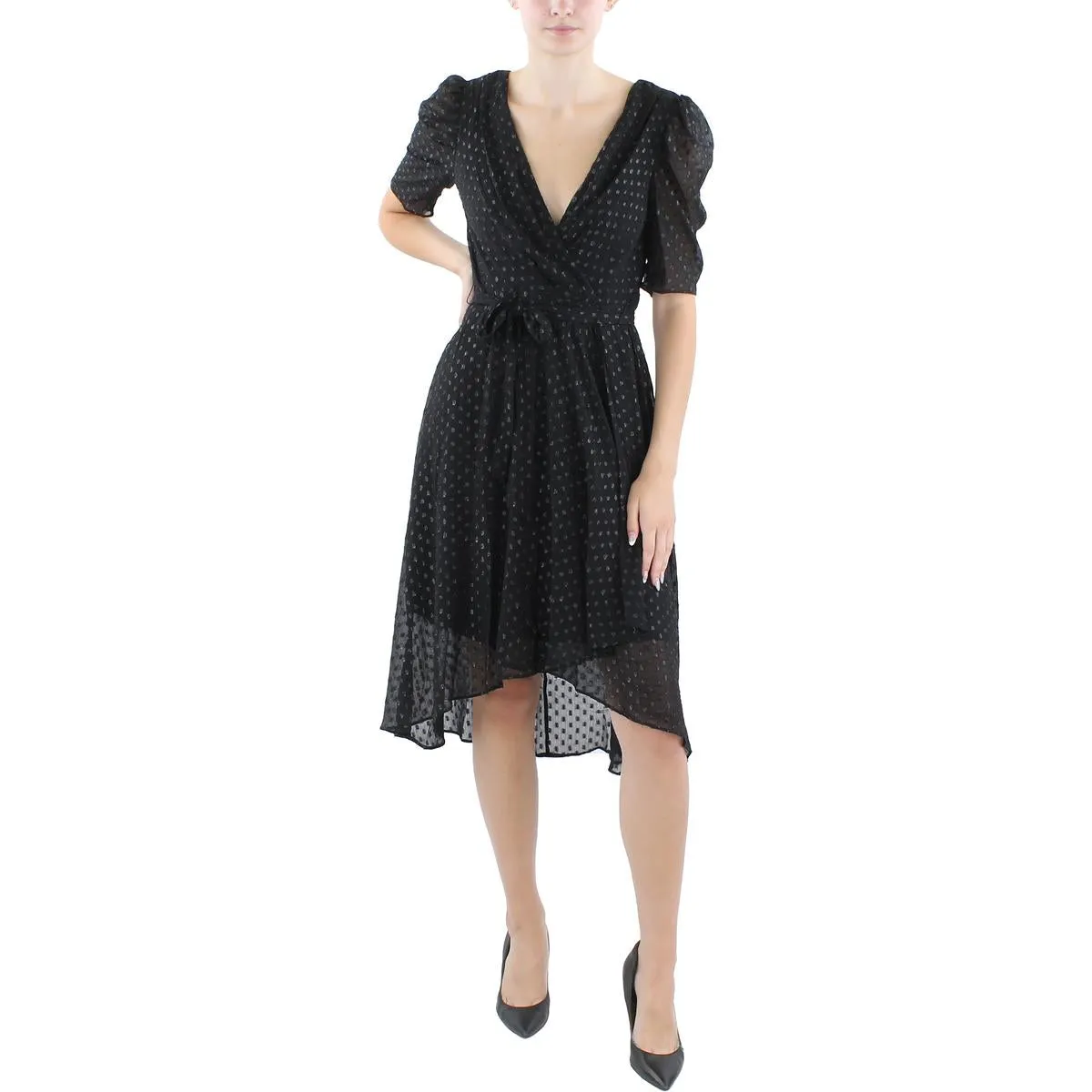 Womens Glitter Puff Sleeve Midi Dress