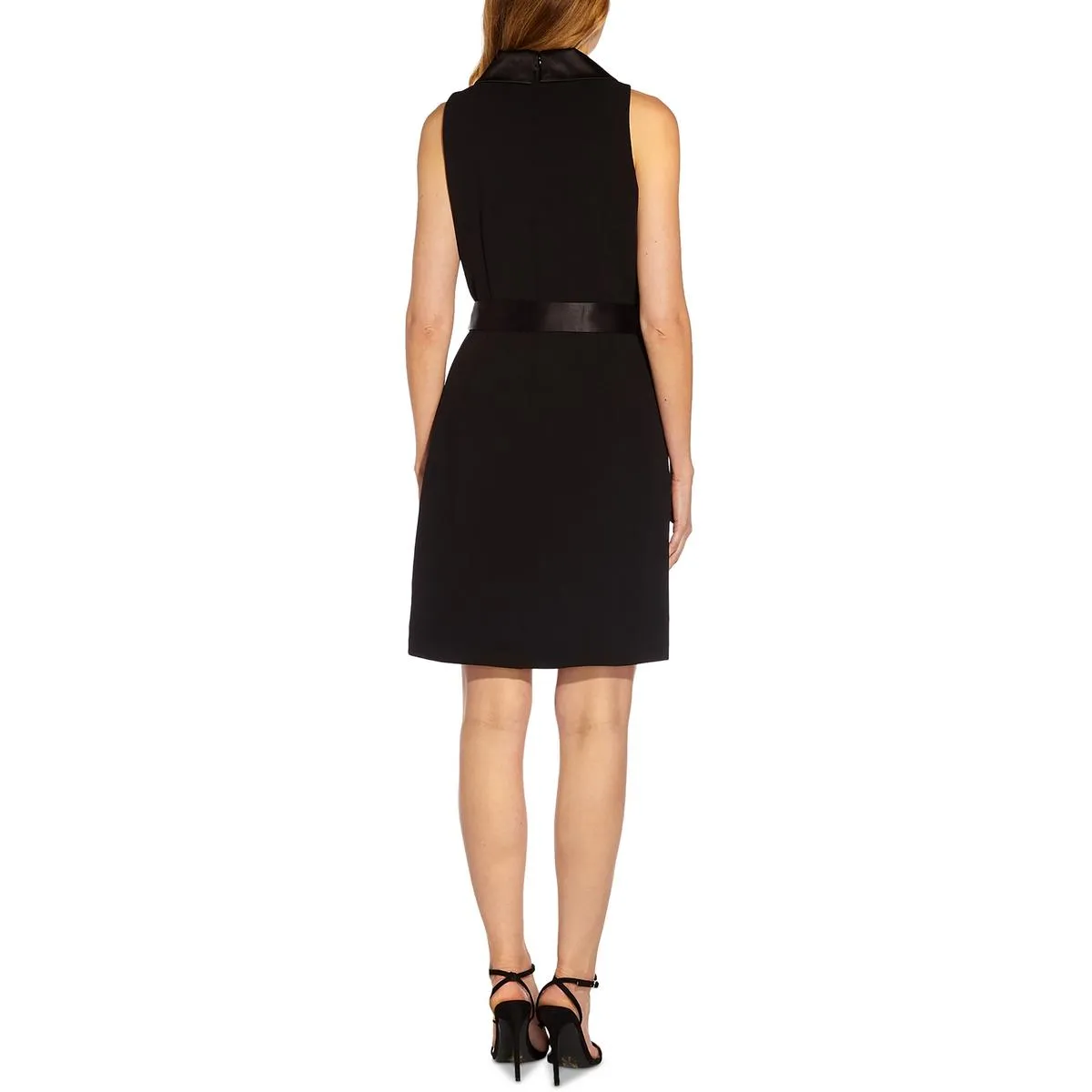 Womens Knee Length Mixed Media Wrap Dress