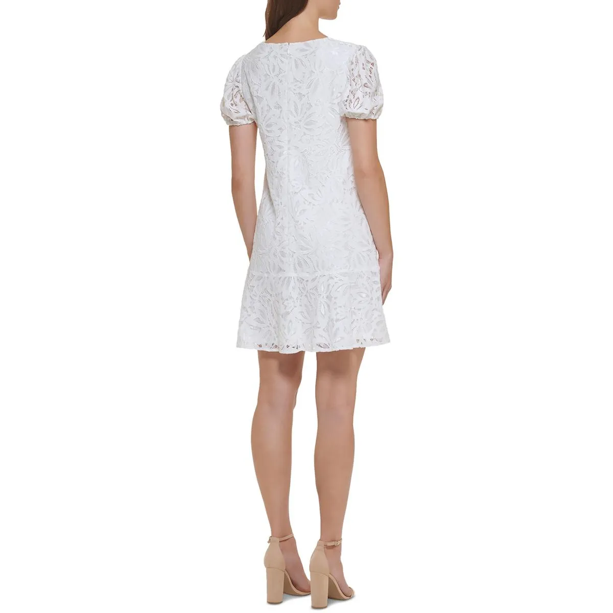 Womens Lace Puff Sleeves Shift Dress