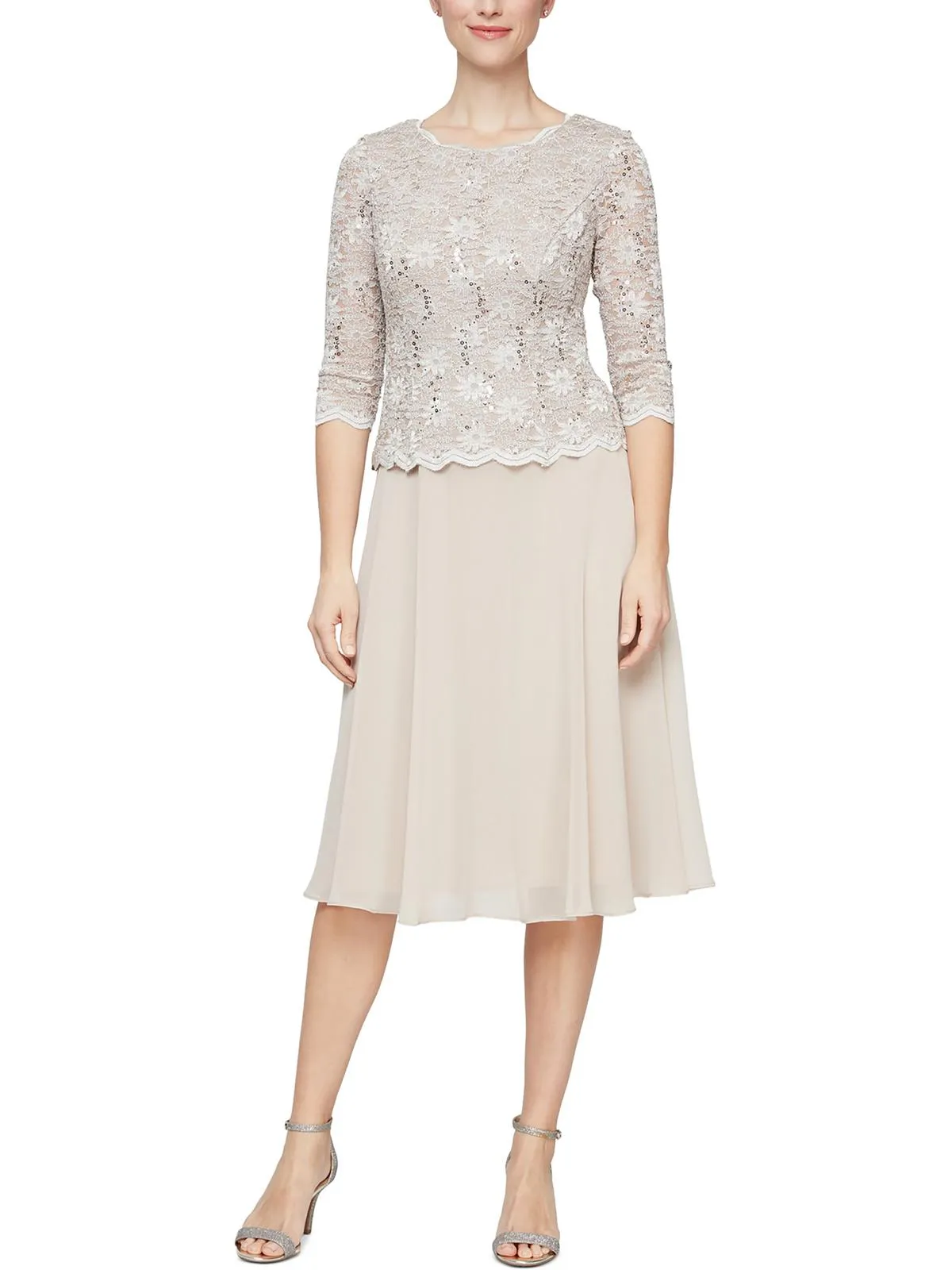 Womens Lace Sequined Cocktail Dress