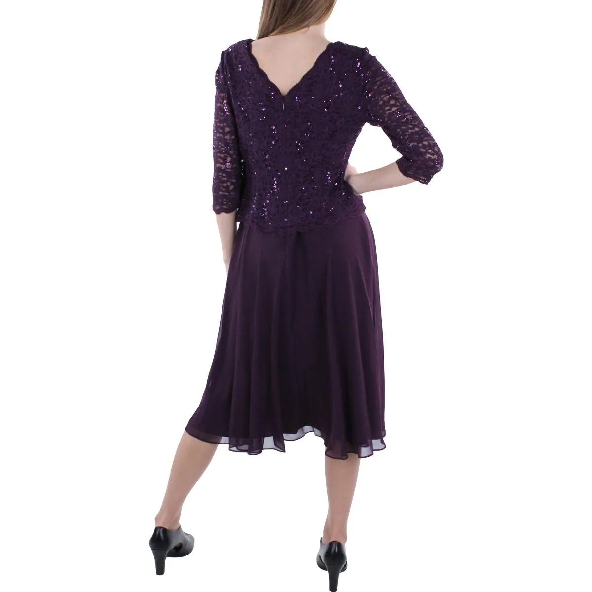 Womens Lace Sequined Cocktail Dress