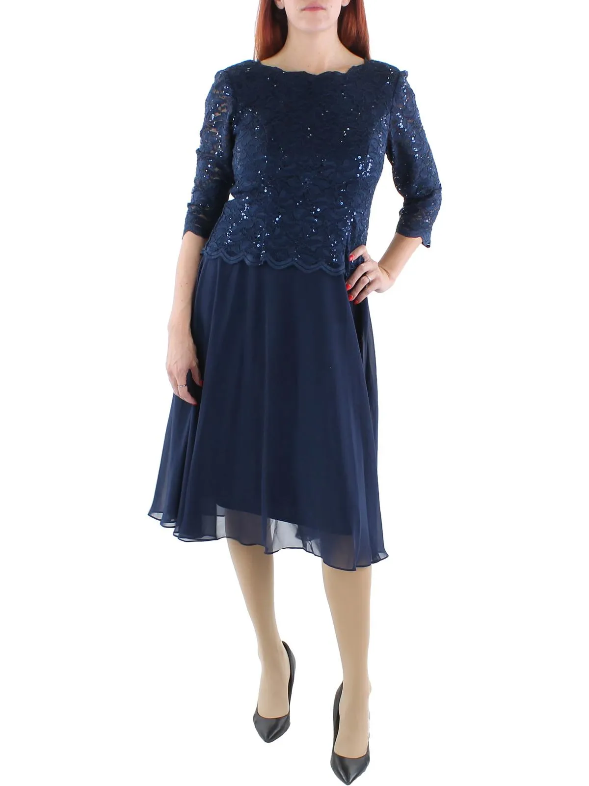 Womens Lace Sequined Cocktail Dress